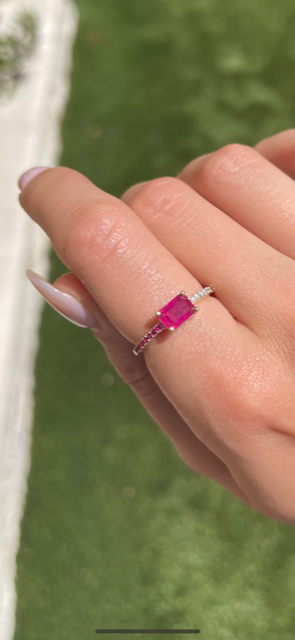 Emerald Cut Ruby & Diamond Ring