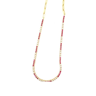 Ruby PaperClip Diamond Necklace