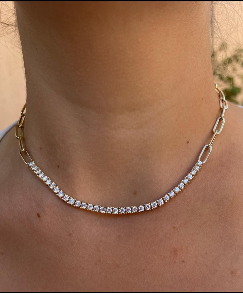 Diamond Tennis PaperClip Chain Necklace
