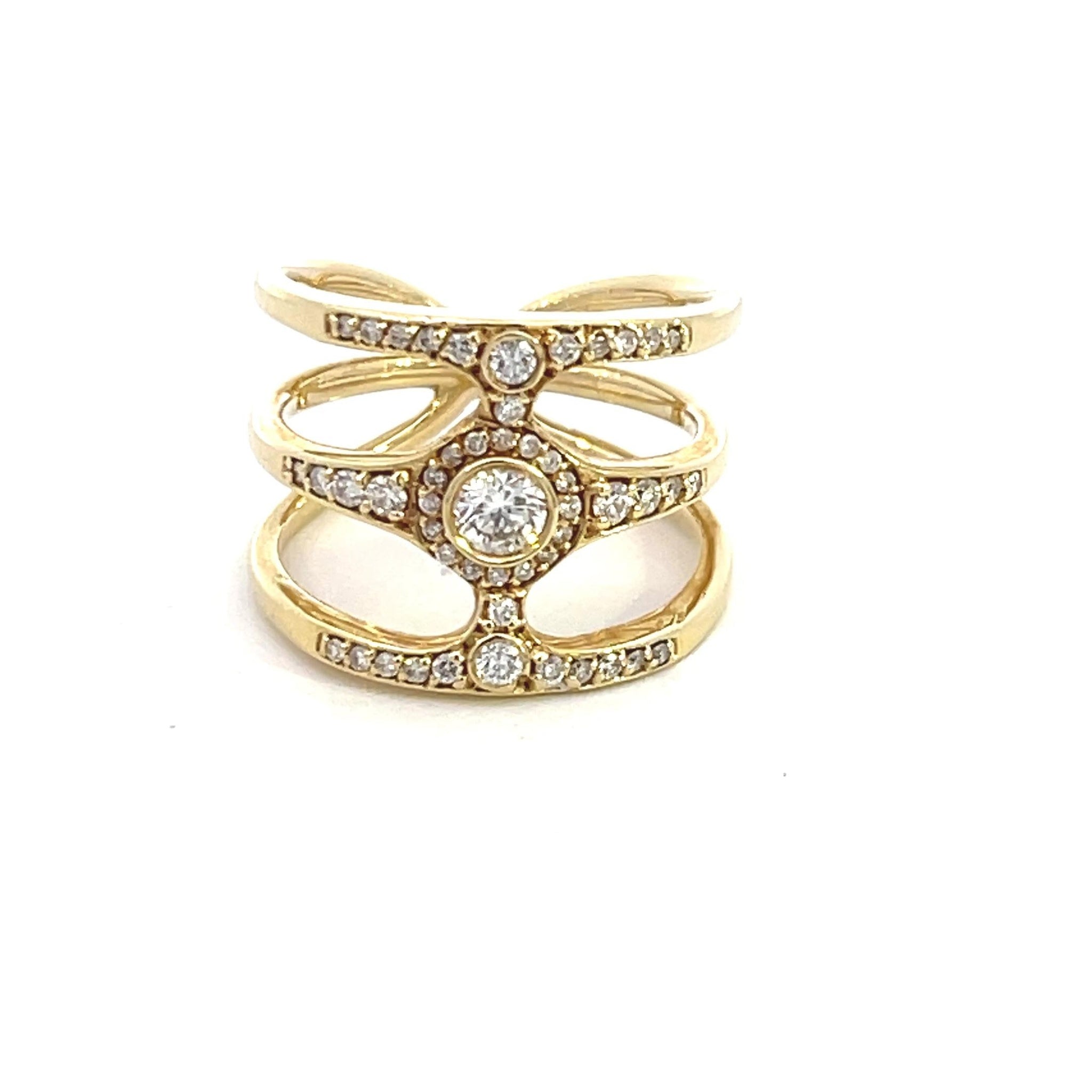 Three Row Diamond Ring in 14K Yellow Gold 0.89ctw
