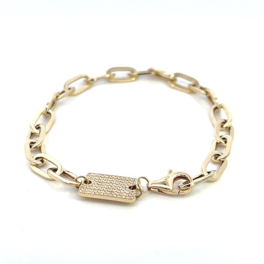 PAPER CLIP WITH DIAMOND PAVED BAR BRACELET