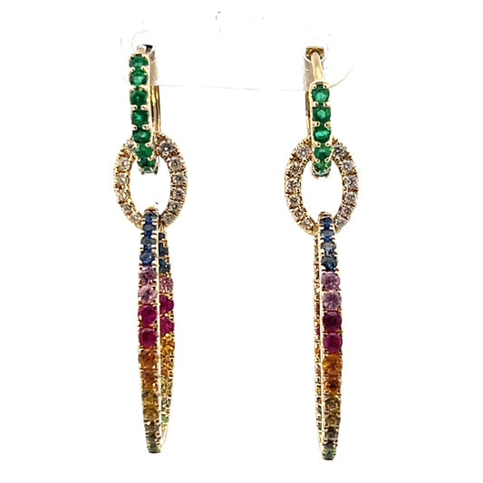 Multi Color Sapphire & Diamonds Hanging Earrings