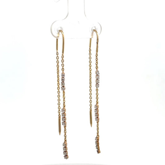 Thread Diamond  and Gold Long Earrings