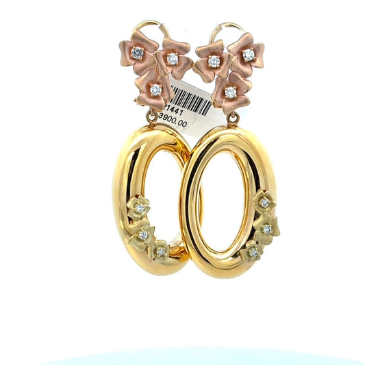 Italian Style Two Tone Oval Drop Earrings