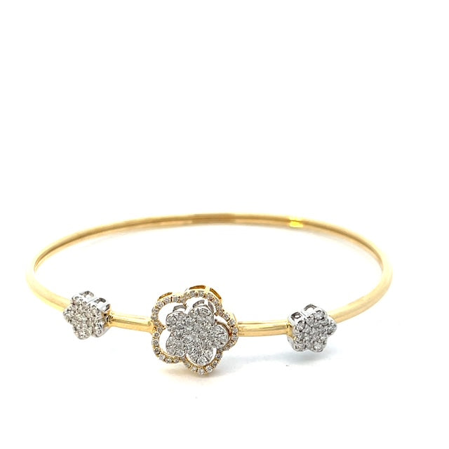14K Yellow Gold Trio Diamond Flower Bangle