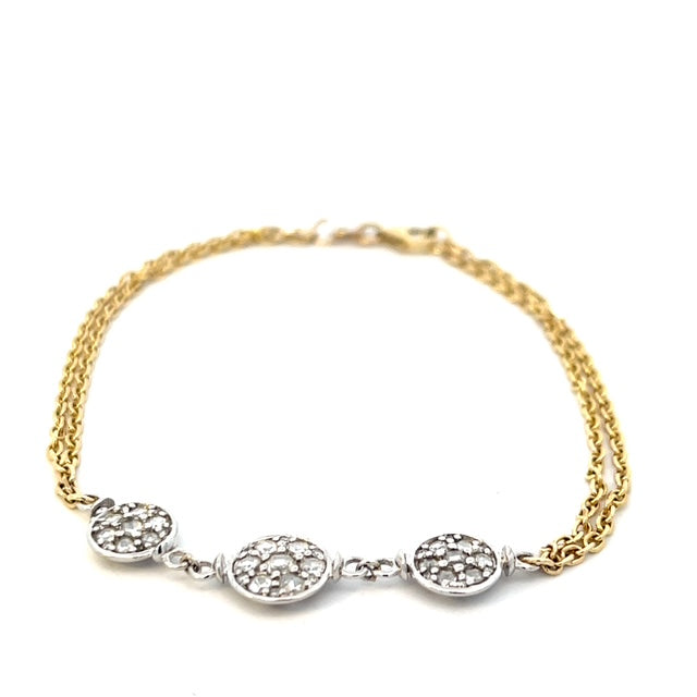 14K Two-Tone Rose Cut Trio Discs Bracelet