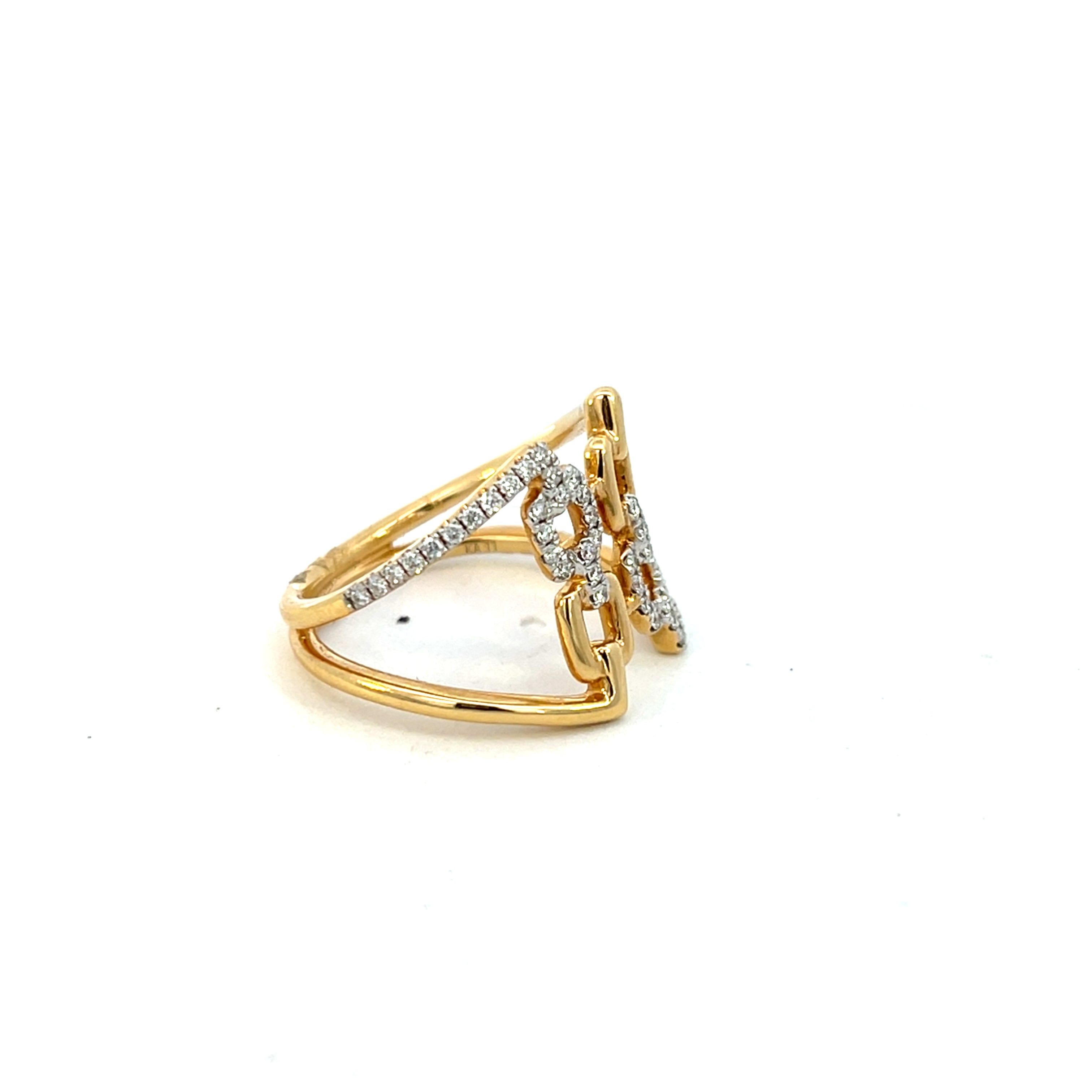 Chain-Link Double Band Diamond Ring in 14K Yellow Gold