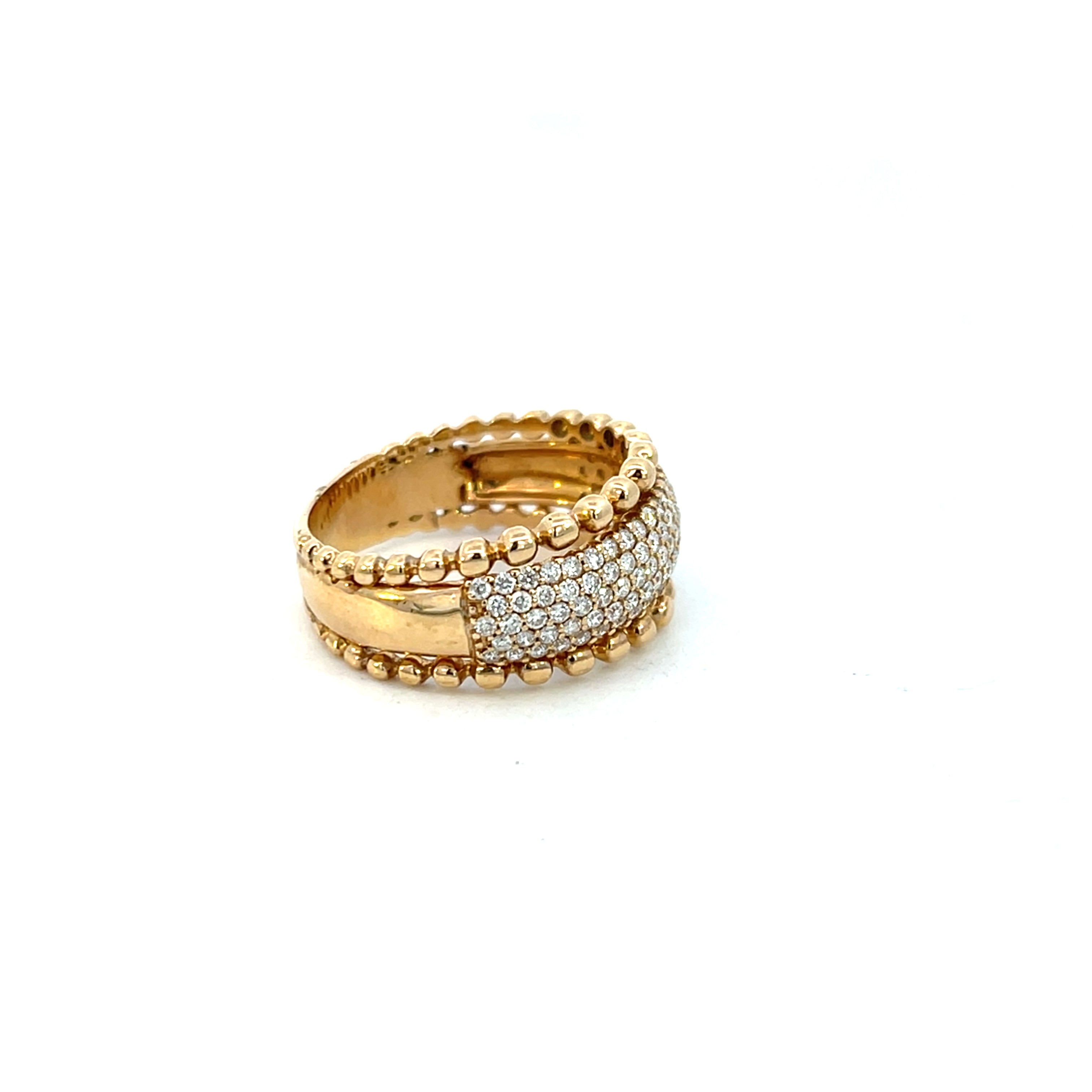 14K Yellow Gold Pave 0.79ctw Diamond & Bead Border Ring