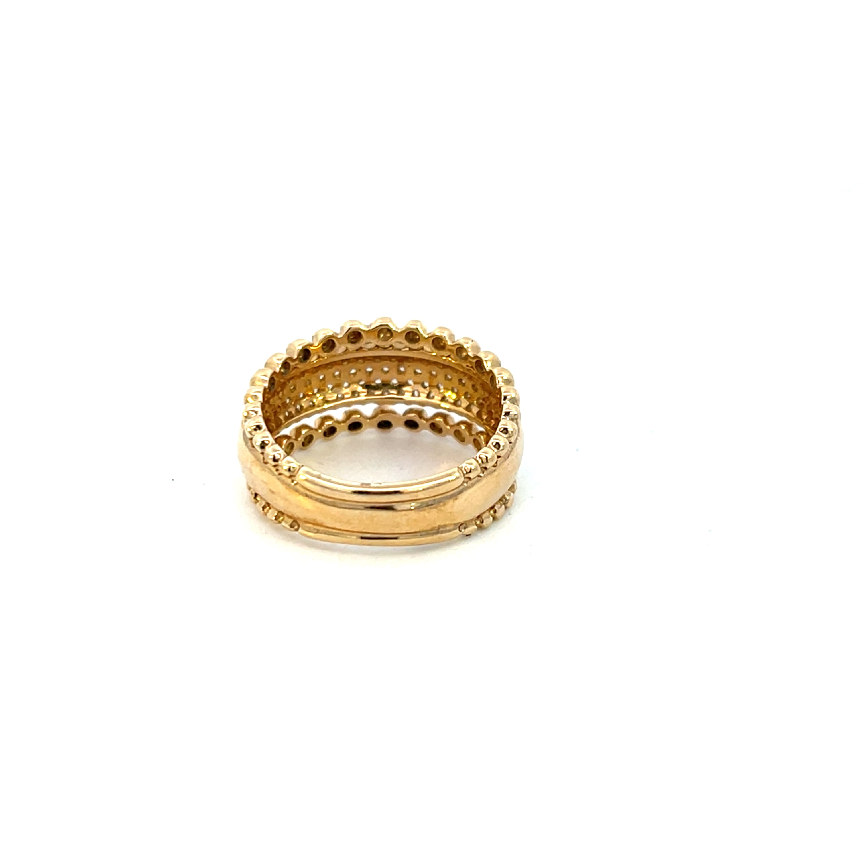 14K Yellow Gold Pave 0.79ctw Diamond & Bead Border Ring