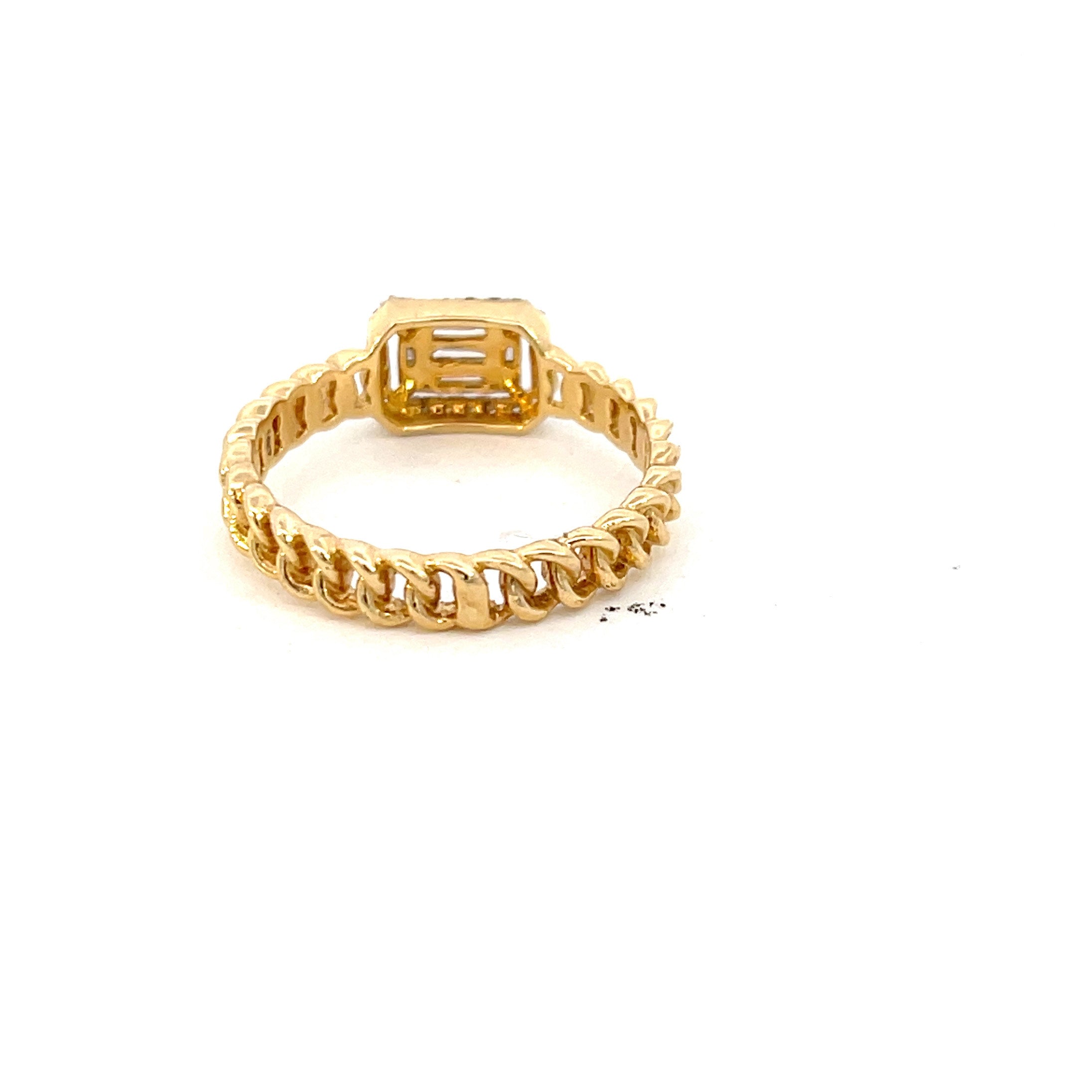 14K Yellow Gold Curb Link  0.22ctw Baguette Diamond Ring