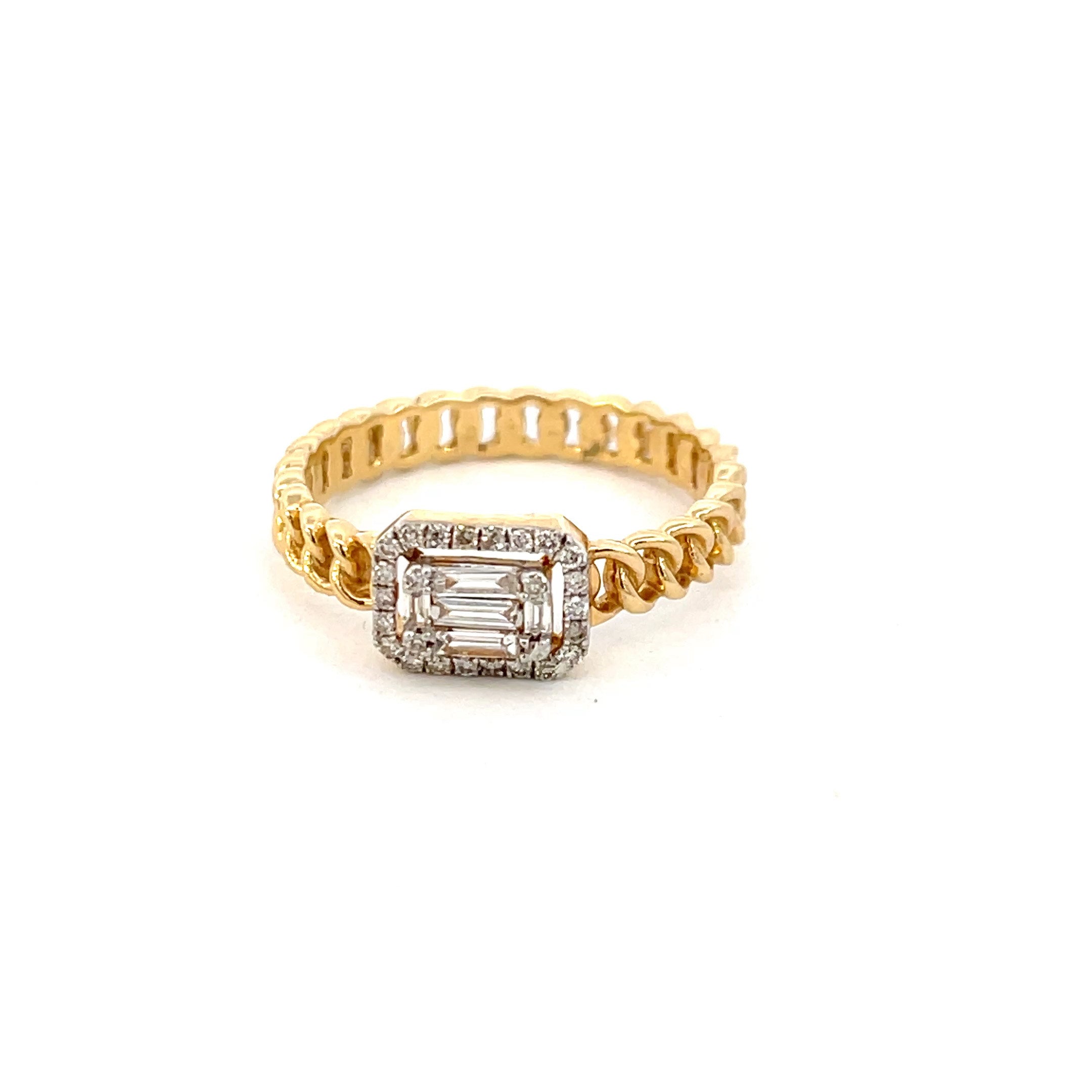 14K Yellow Gold Curb Link  0.22ctw Baguette Diamond Ring