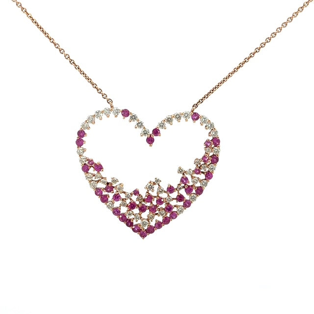 Ruby + Diamond Heart Pendant Necklace