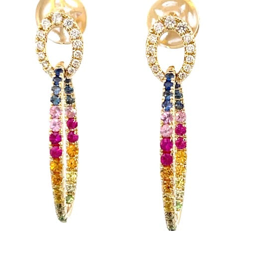 Colored Sapphire Diamond Hanging Earrings