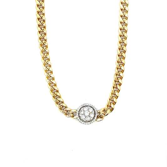 Gold Cuban Link Center Circle Diamond