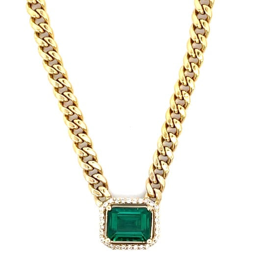 Emerald Stone on a Cuban Link Necklace