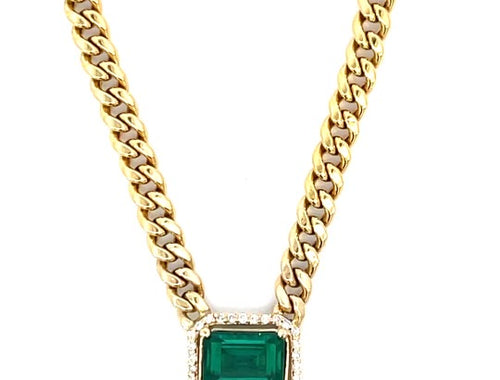 Emerald Stone on a Cuban Link Necklace
