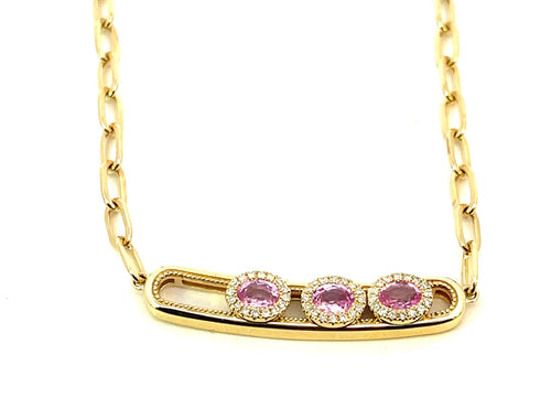 Spectacular Pink Sapphire & PaperClip Chain Necklace
