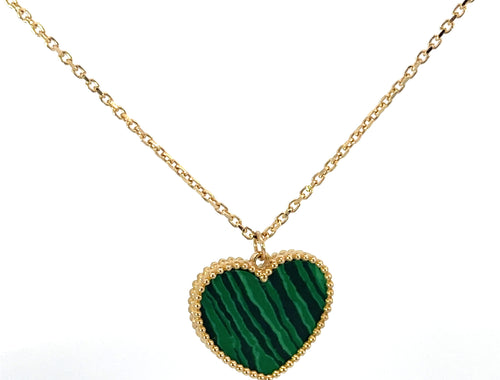 14K Yellow Gold Malachite Heart Pendant Necklace