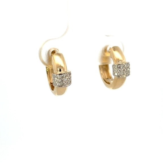 Gold Huggie Hoops With Diamond center square