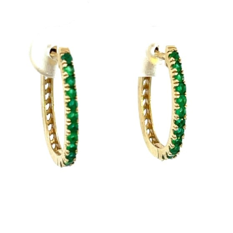 Emerald  Diamond Hoop Earrings