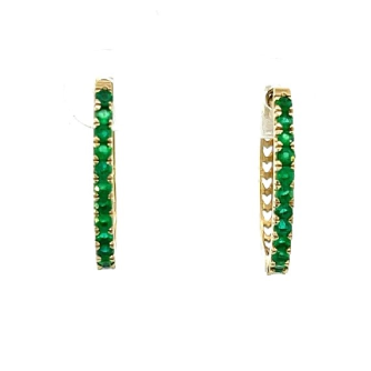 Emerald  Diamond Hoop Earrings