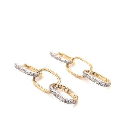 Two tone link earrings with diamonds