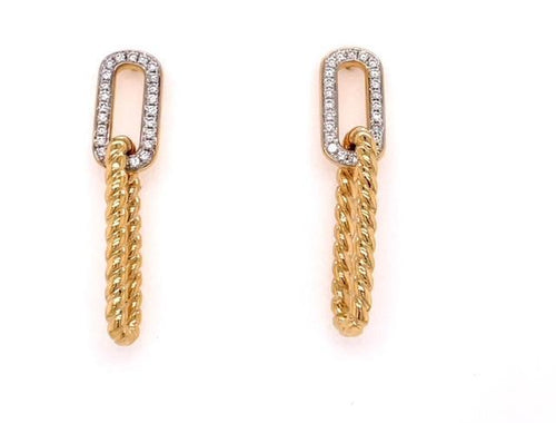 Link pave diamond top with rope style drop earrings