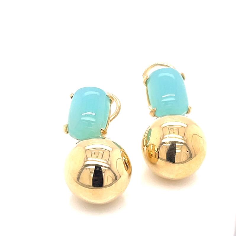 Chalcedony moonstone and gold ball earrings