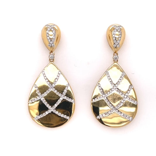 Yellow Gold Diamond Shiney Criss cross striped Earrings