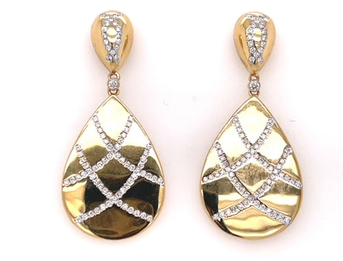 Yellow Gold Diamond Shiney Criss cross striped Earrings